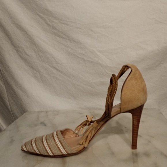 Club Monaco Womens Tan Striped Pointed Toe Stiletto Heels Si… - Picture 4 of 8